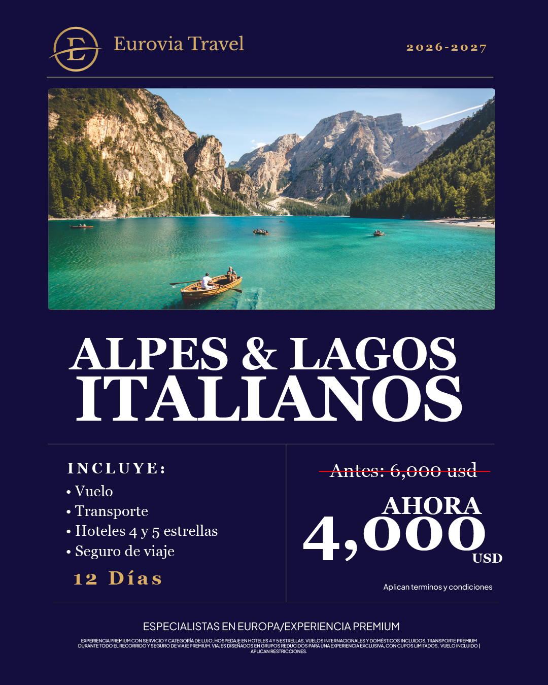 Alpes & Lagos Italianos · 12 días · desde $4,000 USD