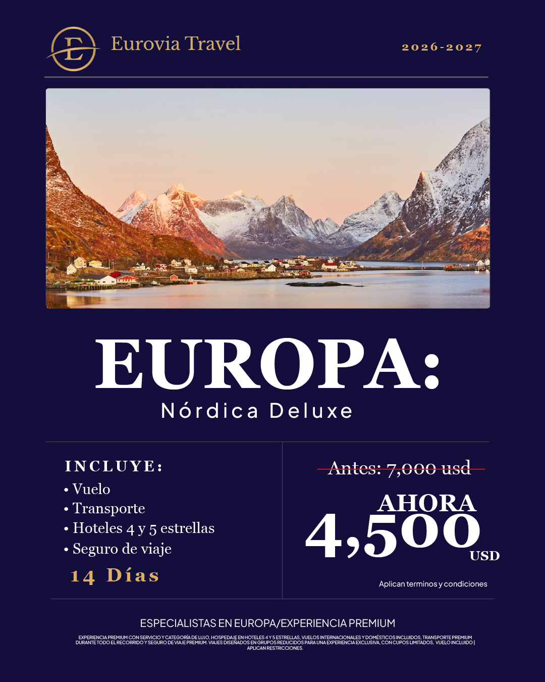 Europa Nórdica Deluxe · 14 días · desde $4,500 USD