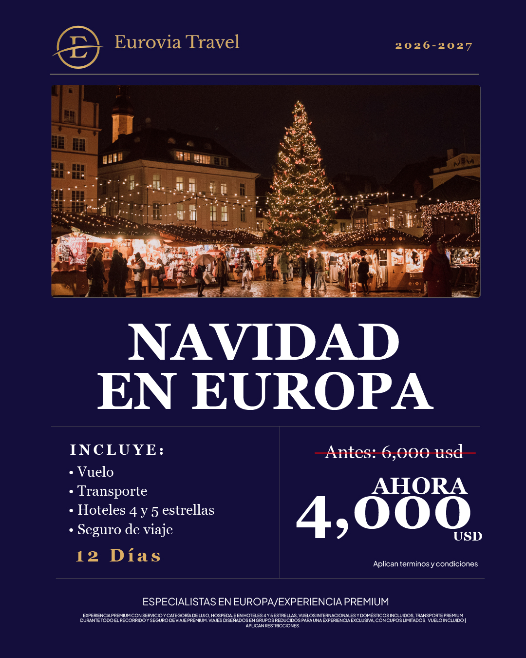 Navidad en Europa · 12 días · desde $4,000 USD